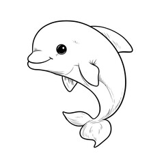 Fototapeta premium Simple Line Art Cheerful Dolphin Marine Animal Character Aquatic Illustration. Ai Generated Images