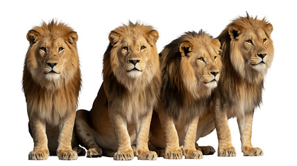 Four lions pride portrait wildlife animal photography stock image download on transparent background