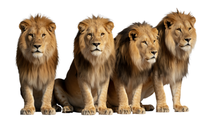 Four lions pride portrait wildlife animal photography stock image download on transparent background