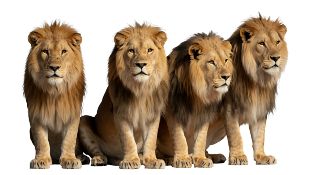 Four lions pride portrait wildlife animal photography stock image download on transparent background
