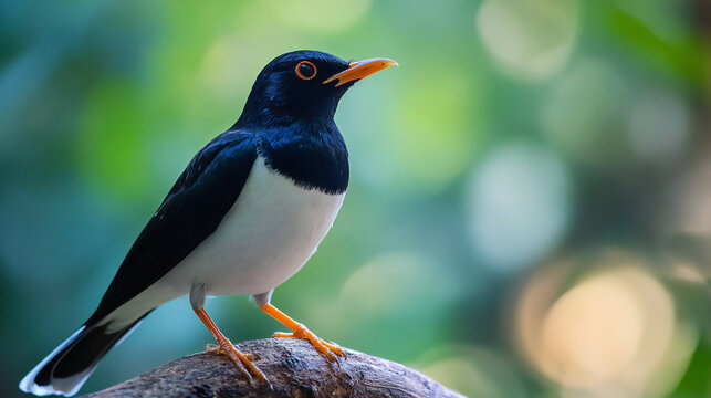 Elegant Black-backed Forktail Bird Perched on Branch in Natural Habitat