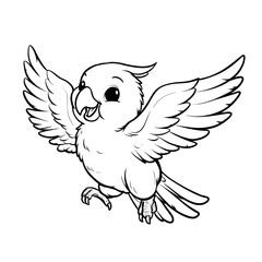 Obraz premium Outline Cartoon Illustration of a Cute Cockatoo Flying with Open Wings. Ai Generated Images
