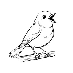 Obraz premium Simple Outline Illustration Singing Bird Sitting on Branch Line Art. Ai Generated Images