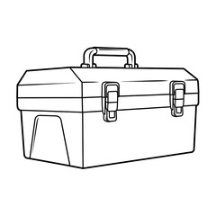 White Toolbox Outline with Handle and Two Metal Clasps Illustration.