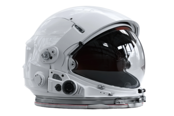 Exploring space adventure astronaut helmet studio setting close-up. Isolated on transparent background, png.