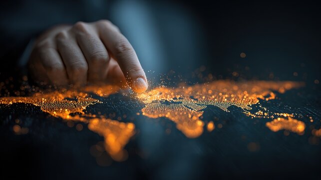 Businessman interacting with global network
