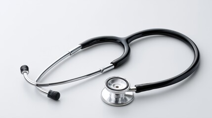Stethoscope resting on a clean surface in a medical setting with professional tools