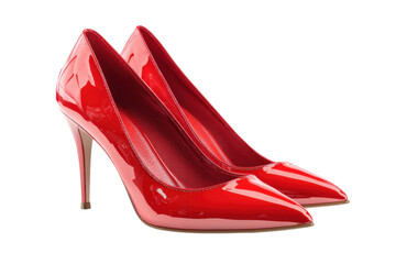 Stylish red high heels for fashion lovers studio product photography. Isolated on transparent background, png.