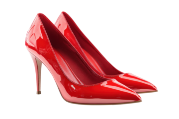 Stylish red high heels for fashion lovers studio product photography. Isolated on transparent background, png.