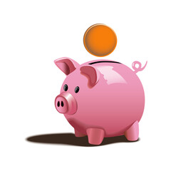 piggy bank ceramics icon art with coin