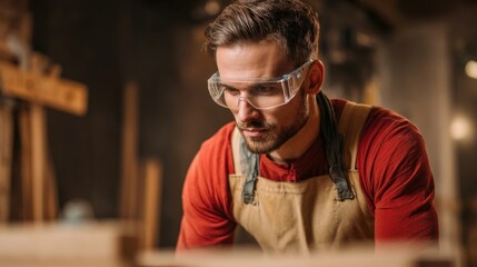 Focused male artisan craftsman working with precision in workshop environment.