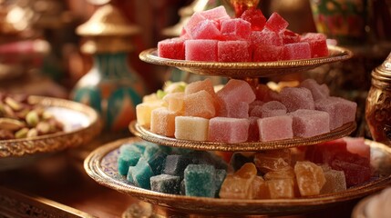 Colorful Turkish Delight on tiered trays