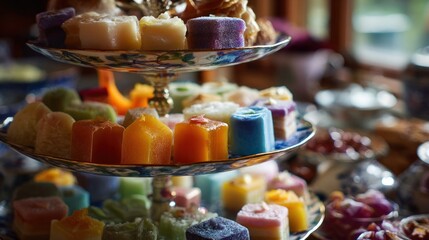 Colorful sweet treats on tiered display (1)