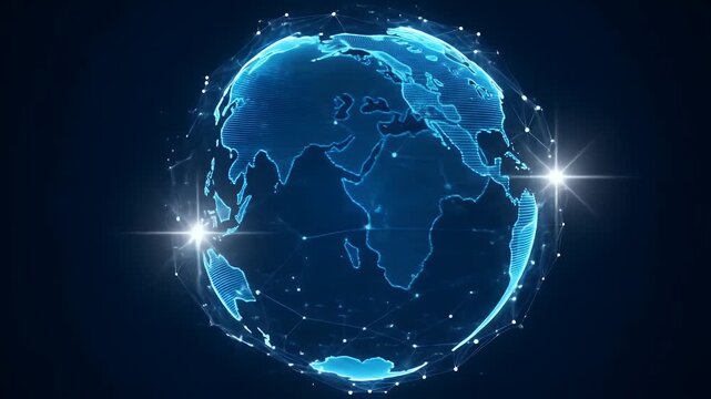 Digital globe with interconnected nodes on a dark background