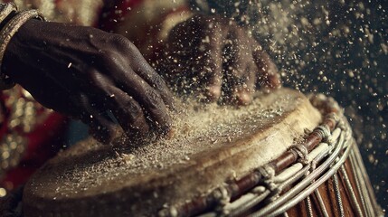 Close-up of hands playing a drum
