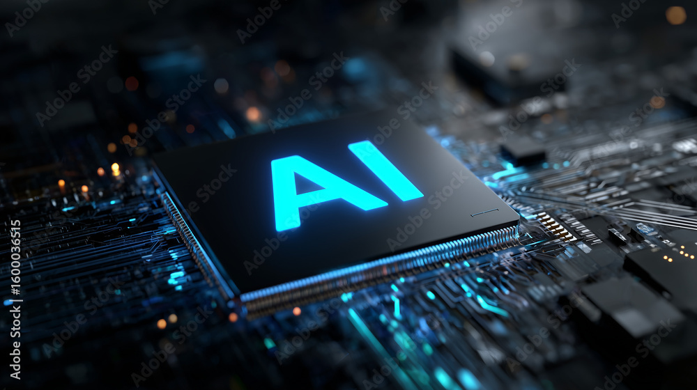 Fototapete abstract futuristic digital technology background with glowing hologram text 