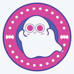 Cute kawaii ghost spooky character halloween badge illustration