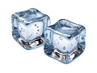 Crystal Cubes of Refreshment: Two pristine ice cubes, gleaming with a transparent allure, evoke the coolness of refreshment. They sit on a sleek, reflective surface.