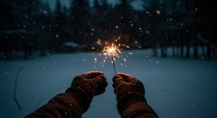 Sparkler in snowy night
