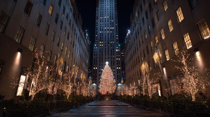 City lights, Christmas tree