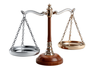 Scales of Justice: A polished set of scales, symbolising fairness and the legal system, stands poised in equilibrium, its intricate design reflecting balance.