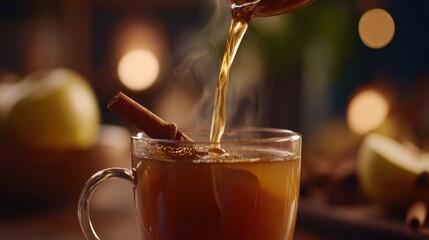 Hot apple cider being poured