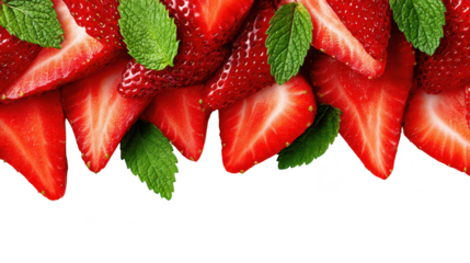 Fresh Red Strawberry Fruit Border Frame on Transparent Background