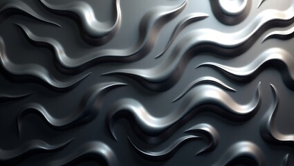 Obraz premium Abstract metallic waves with a fluid rippling texture and a dark reflective surface