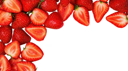 Fresh Red Strawberry Fruit Border Frame on Transparent Background