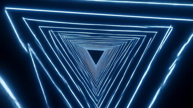Neon triangular tunnel receding into darkness