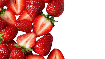 Fresh Red Strawberry Fruit Border Frame on Transparent Background