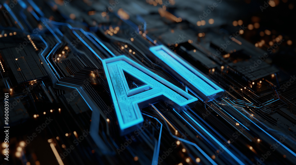 Fototapete abstract futuristic digital technology background with glowing hologram text 