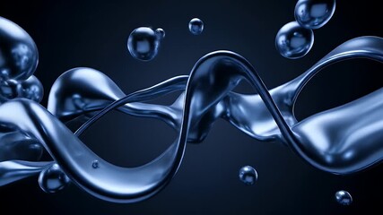 Shiny blue liquid metal forming abstract shapes and spheres - Powered by Adobe
