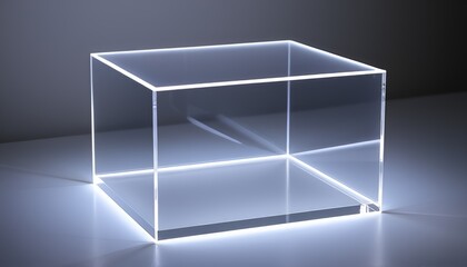 Edgelit acrylic box A transparent acrylic box illuminated from t