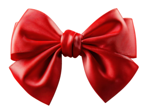 Crimson Bow: A stunning close-up showcases a vibrant crimson bow. The elegantly draped ribbons and knot capture the essence of festive spirit, perfect for conveying a message of love and joy.