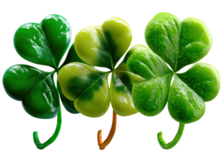 Lucky Charms: A vibrant arrangement of three-leaf clovers, showcasing their intricate details, symbolizes prosperity and good fortune. Capturing the essence of the St. Patrick's Day spirit.