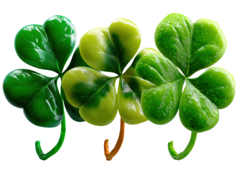 Lucky Charms: A vibrant arrangement of three-leaf clovers, showcasing their intricate details, symbolizes prosperity and good fortune. Capturing the essence of the St. Patrick's Day spirit.