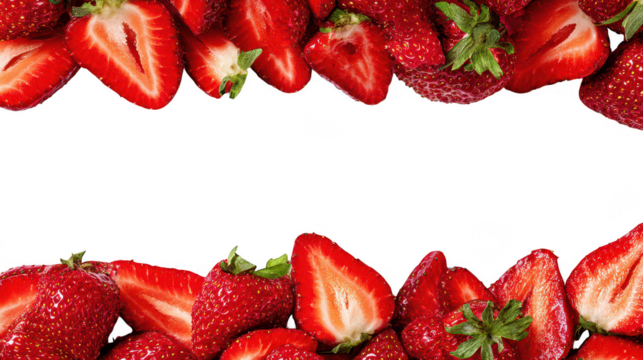 Fresh Red Strawberry Fruit Border Frame on Transparent Background - Powered by Adobe