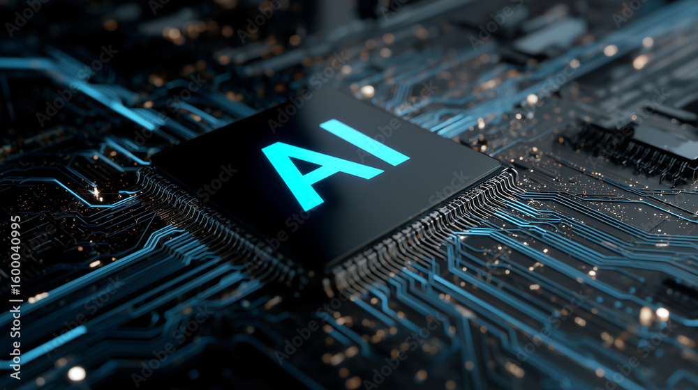 Fototapete abstract futuristic digital technology background with glowing hologram text 