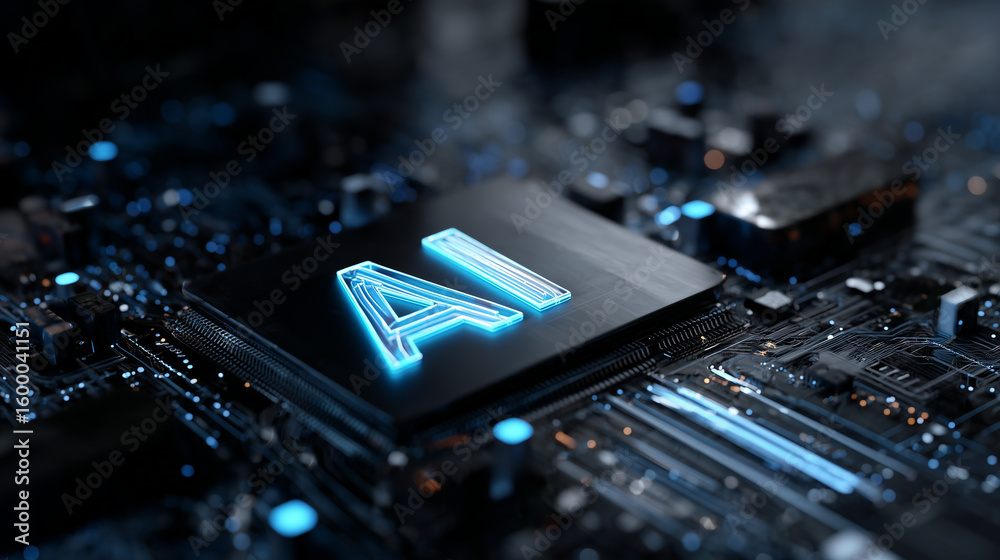 Fototapete abstract futuristic digital technology background with glowing hologram text 