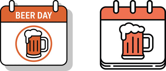 International Beer Day Calendar Icon Set. Celebration, Event, and Holiday Reminder Vector