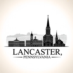 Fototapeta premium Lancaster Skyline Silhouette - Historic Pennsylvania City Vector Illustration