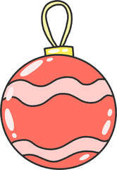 Red Wavy Christmas Ball Ornament – Cute Hand-Drawn Holiday Decoration PNG