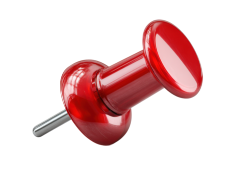 Red Thumbtack: An up-close shot of a bright red thumbtack, its shiny surface reflecting the light.