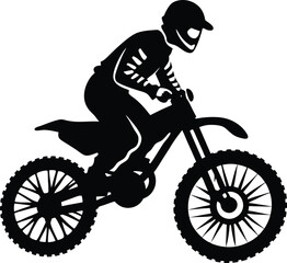 Fototapeta premium Silhouette of a biker on a motorcycle, jumping a ramp at speed