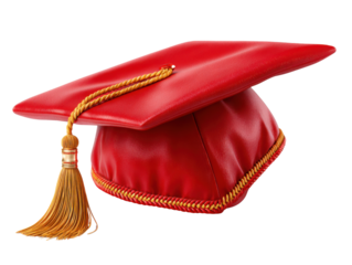 Graduation Cap: A vivid, crimson graduation cap sits poised, its golden tassel hanging, symbolizing accomplishment and the threshold of a new journey.