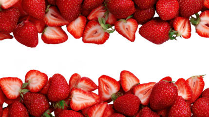 Fresh Red Strawberry Fruit Border Frame on Transparent Background