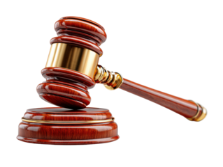 Legal Authority: A finely crafted wooden gavel rests upon a matching base, signifying order and authority within the context of law and justice.