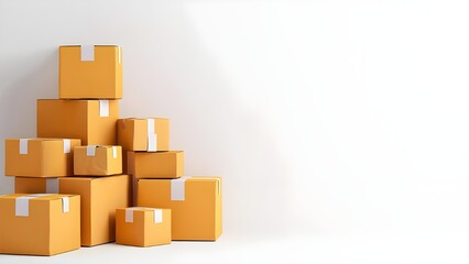 Stack of Brown Cardboard Boxes on White Background