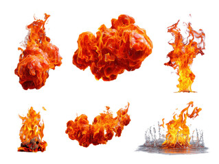 Fiery Display: A collection of dynamic and visually striking flames, in various shapes and sizes, showcasing the raw power and intense beauty of fire. 